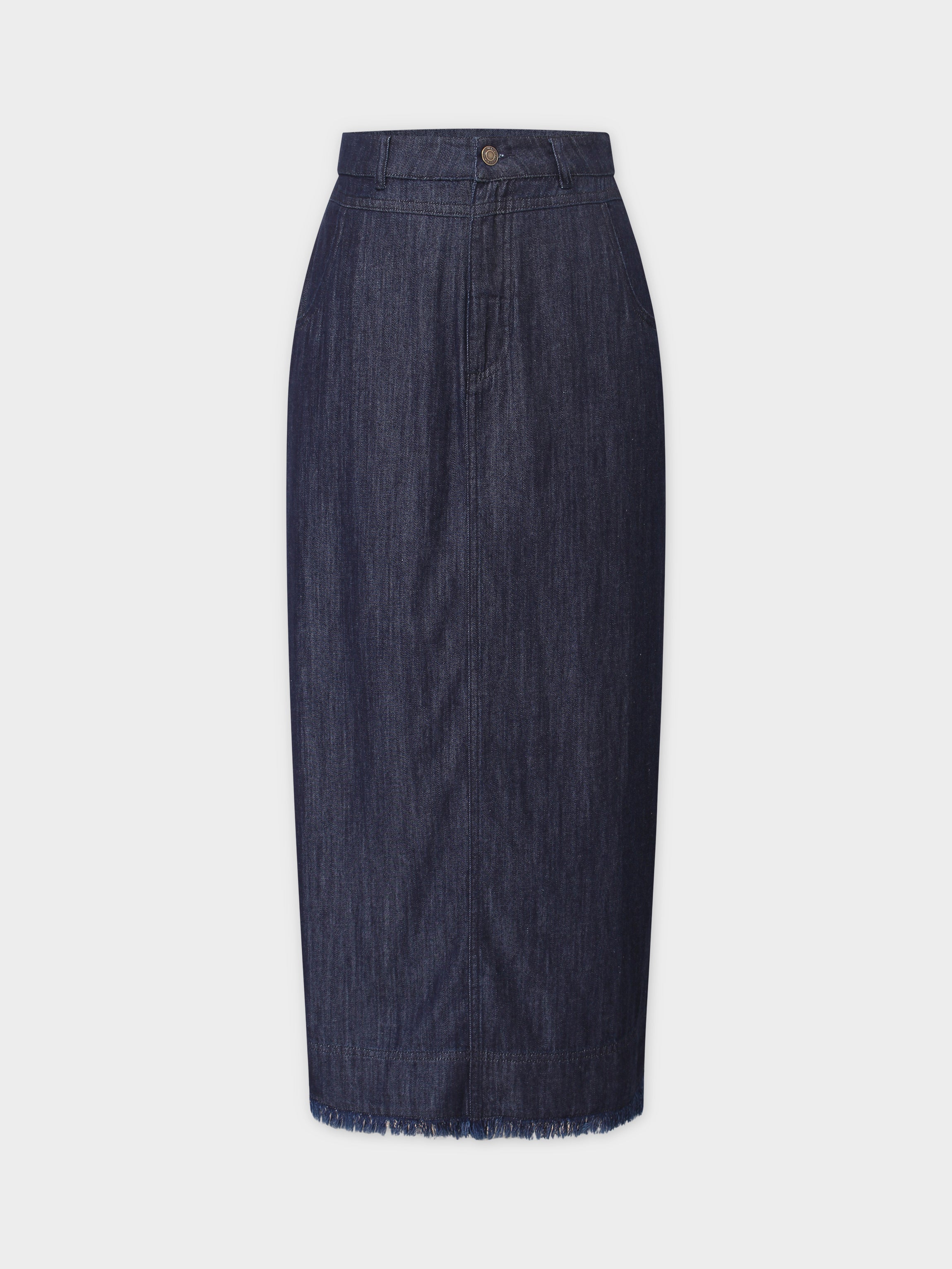 Classic Denim Fringe Skirt-Dark Blue