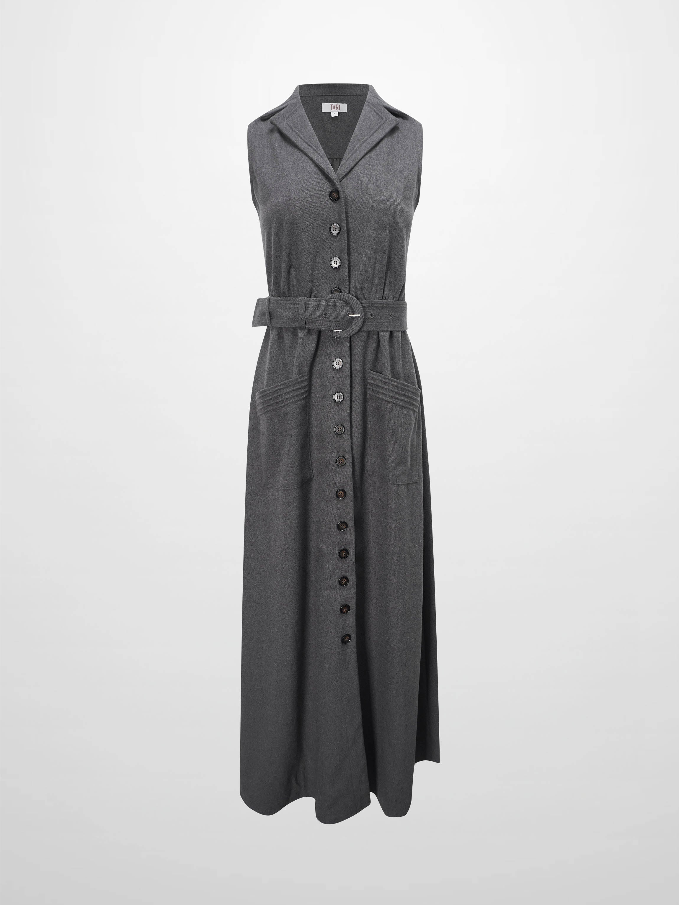 Belted Pocket Jumper-Grey