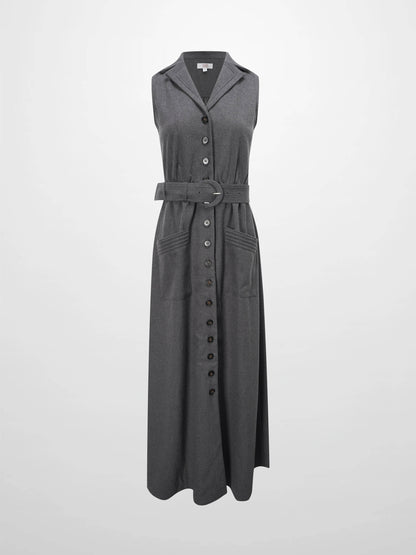 Belted Pocket Jumper-Grey