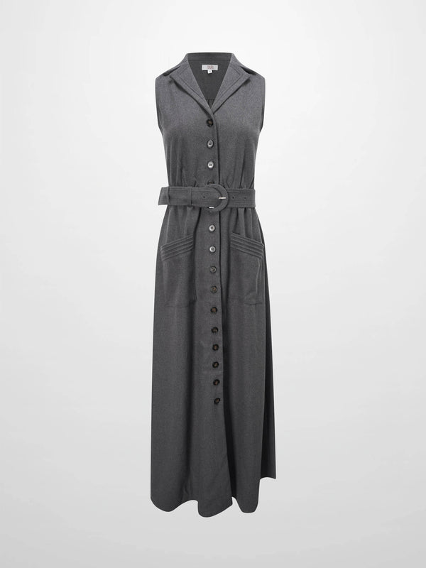 Belted Pocket Jumper-Grey