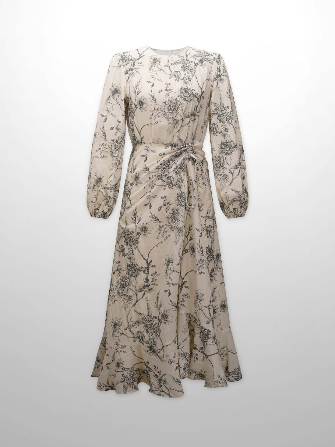 Asymmetrical Yoke Dress-Floral Branch