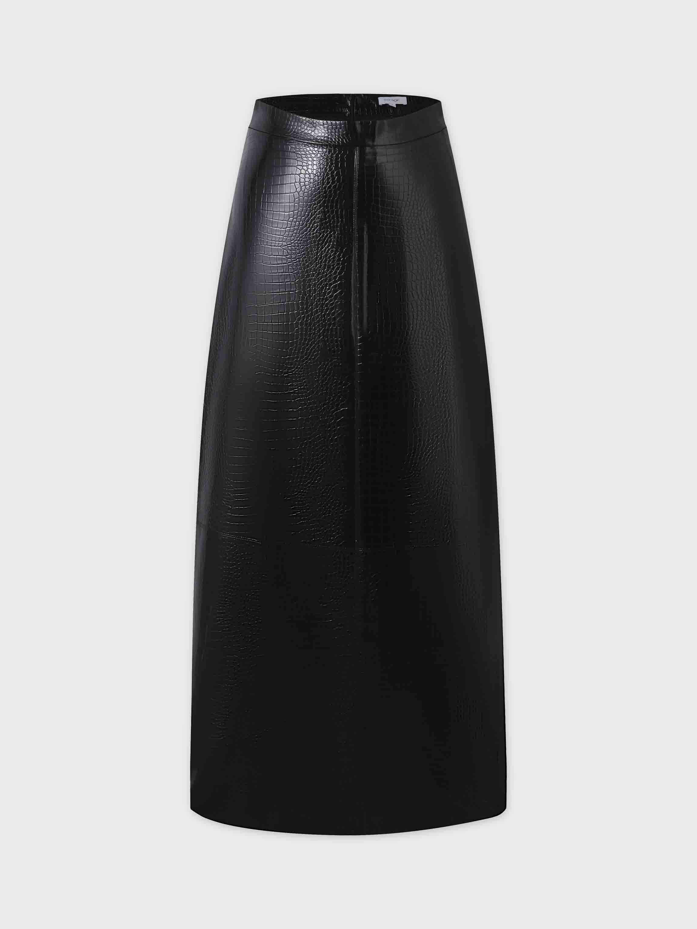 Croc Leather Skirt-Black