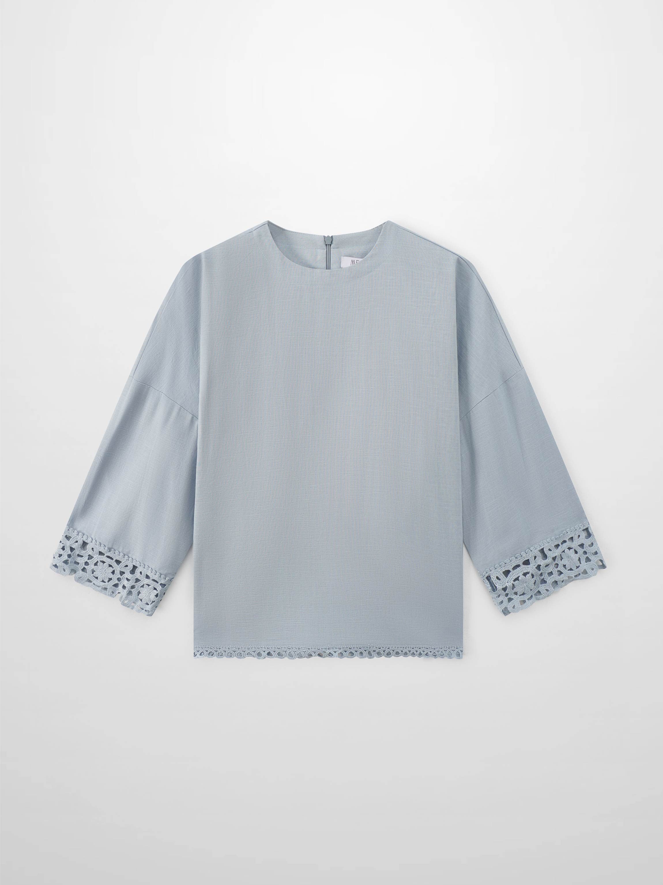 Crochet Edge Top-Light Blue