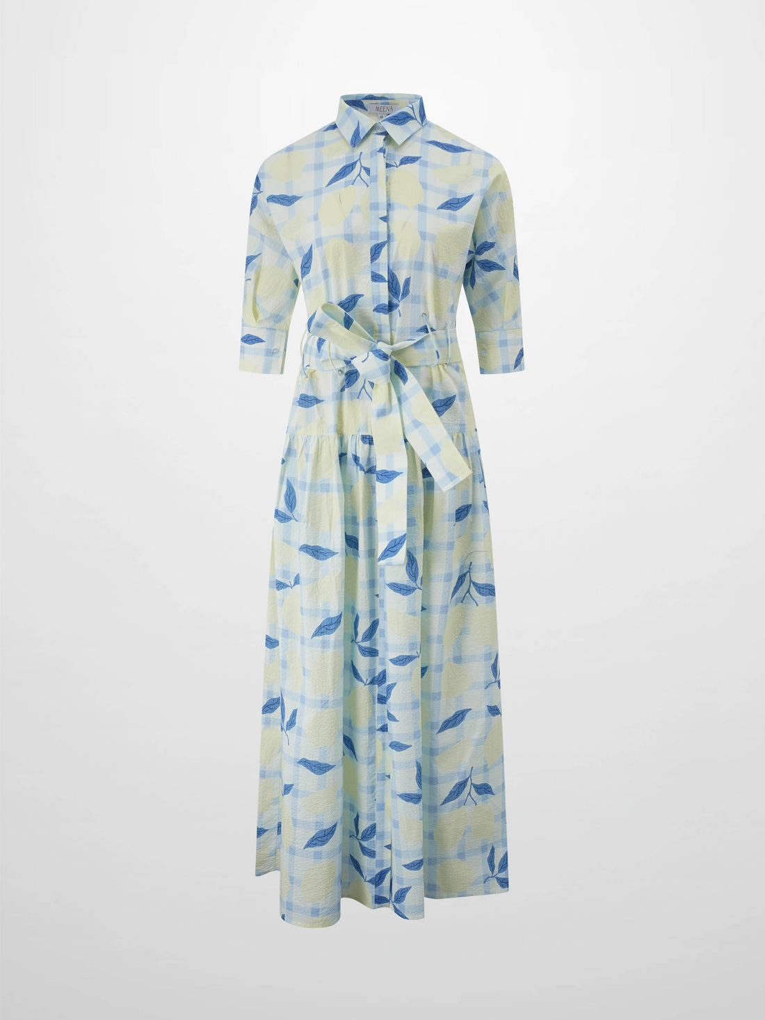 Yoke Gathered Belted Shirtdress-Lots of Lemon