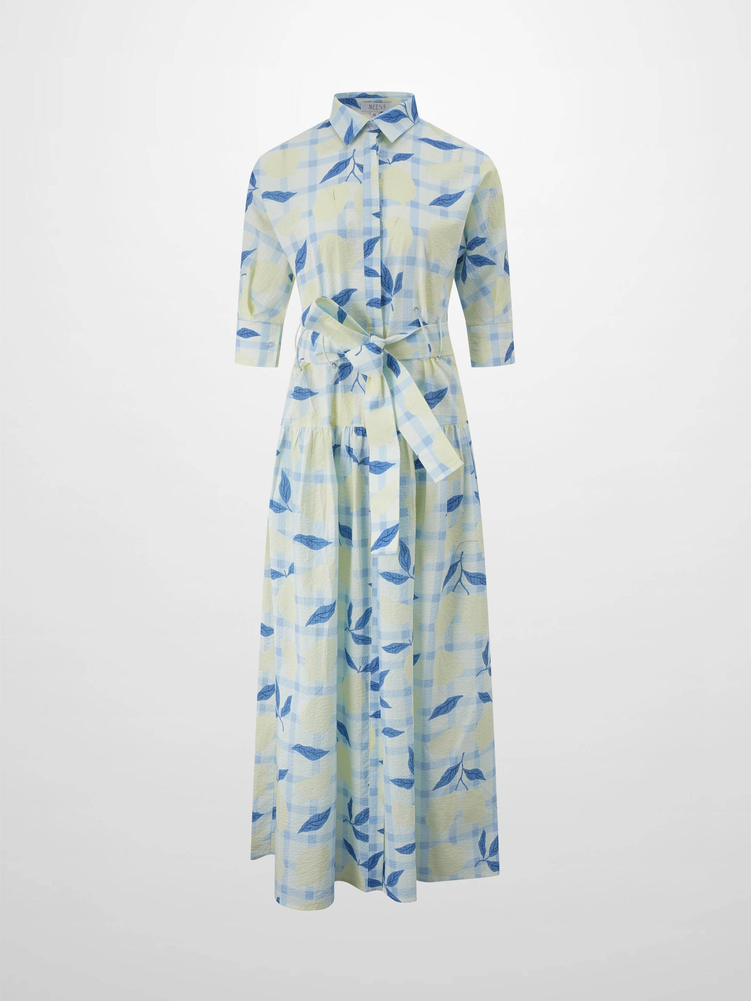 Yoke Gathered Belted Shirtdress-Lots of Lemon
