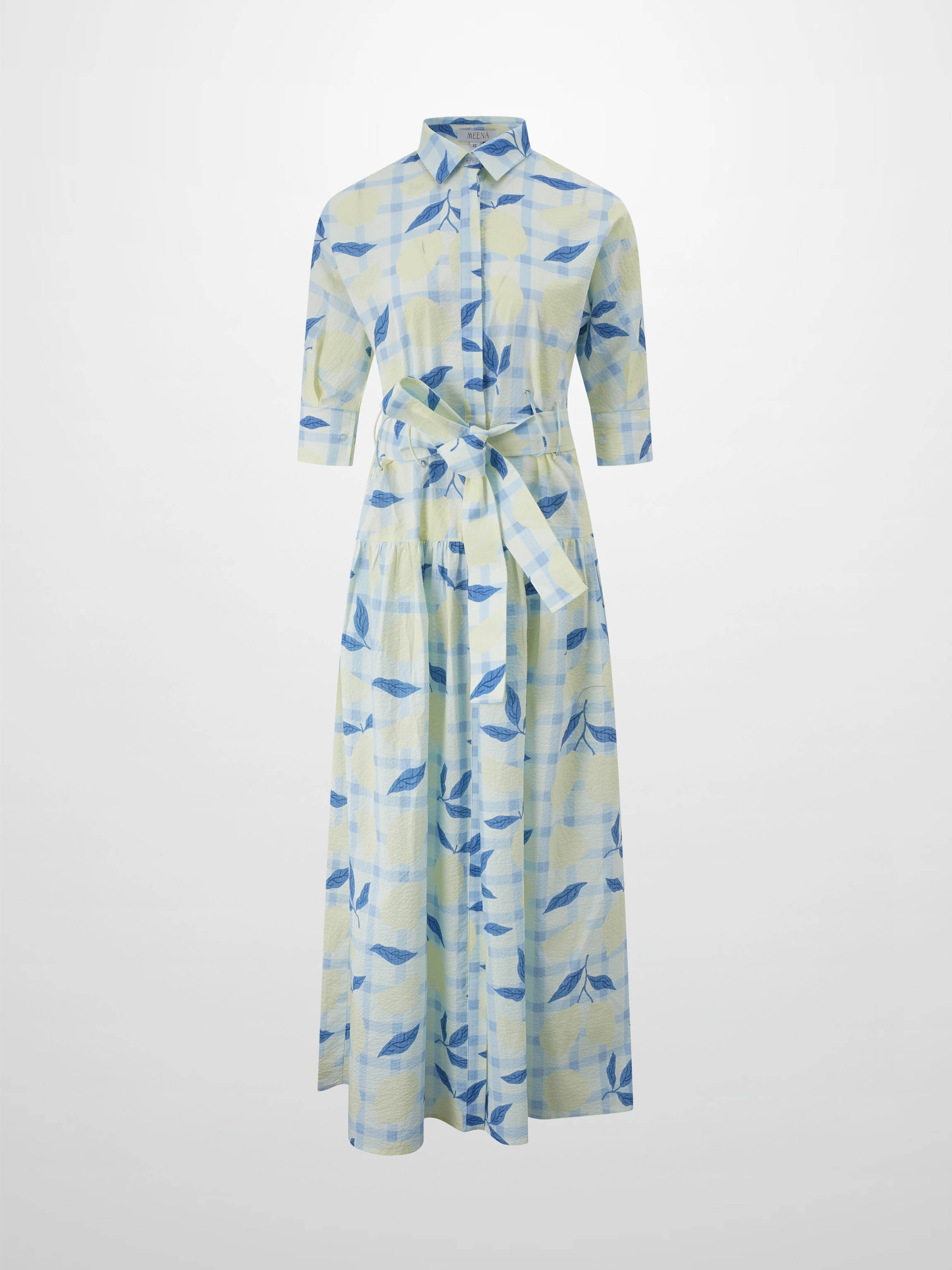 Yoke Gathered Belted Shirtdress-Lots of Lemon