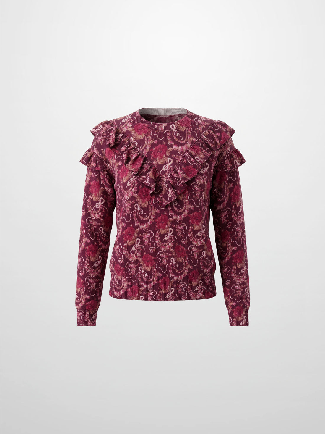 Double Ruffle Sweater - Burgundy Floral