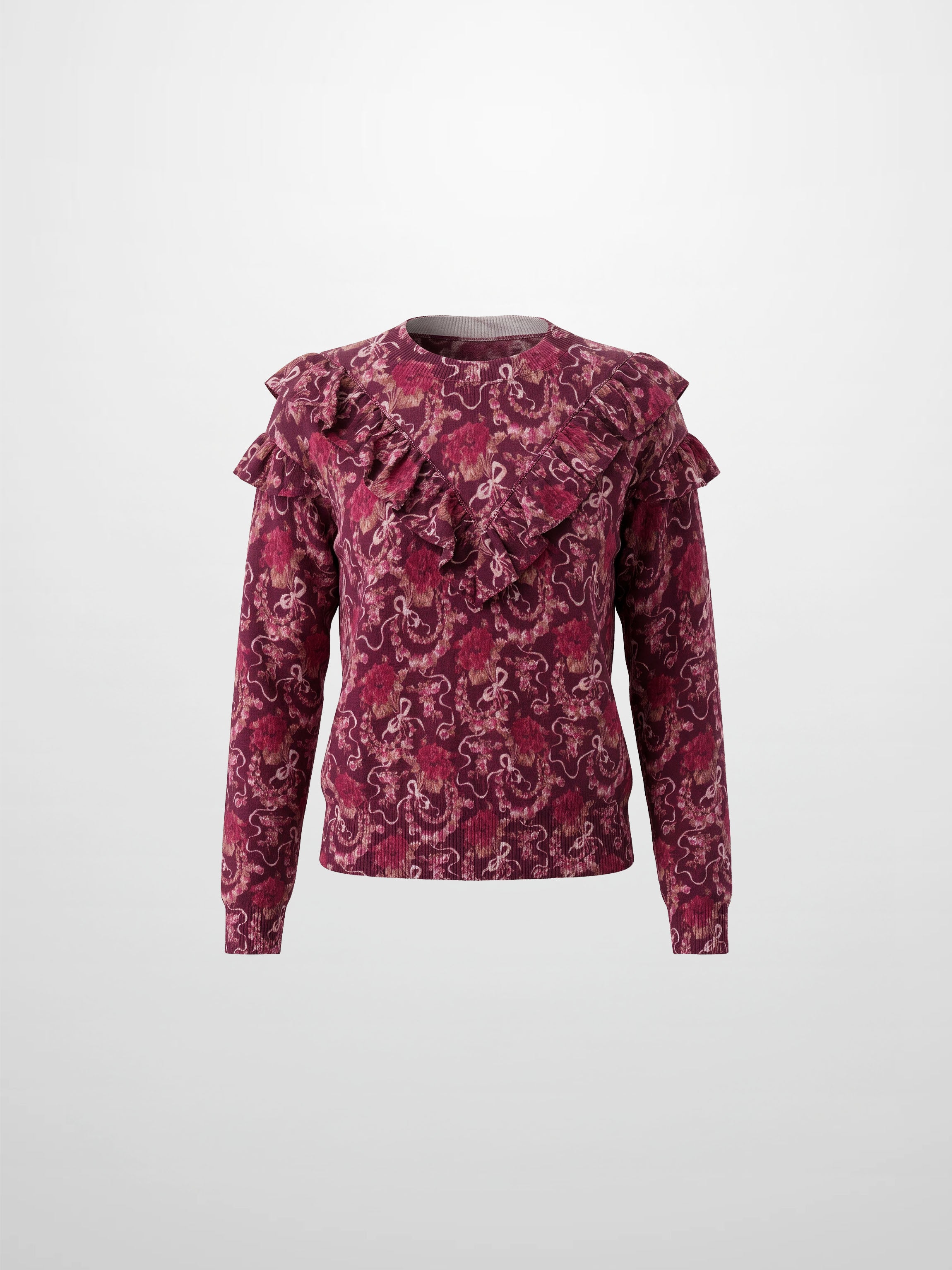 Double Ruffle Sweater - Burgundy Floral