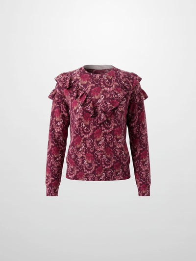 Double Ruffle Sweater - Burgundy Floral