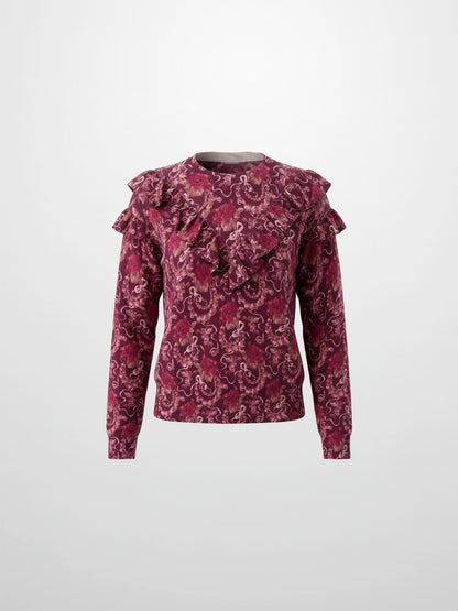 Double Ruffle Sweater - Burgundy Floral
