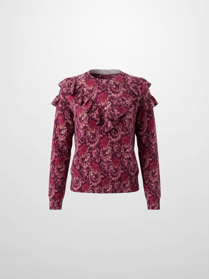 Double Ruffle Sweater - Burgundy Floral