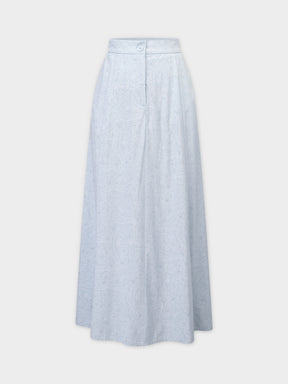 Pattern A-Line Seamed Skirt-Light Blue Paisley