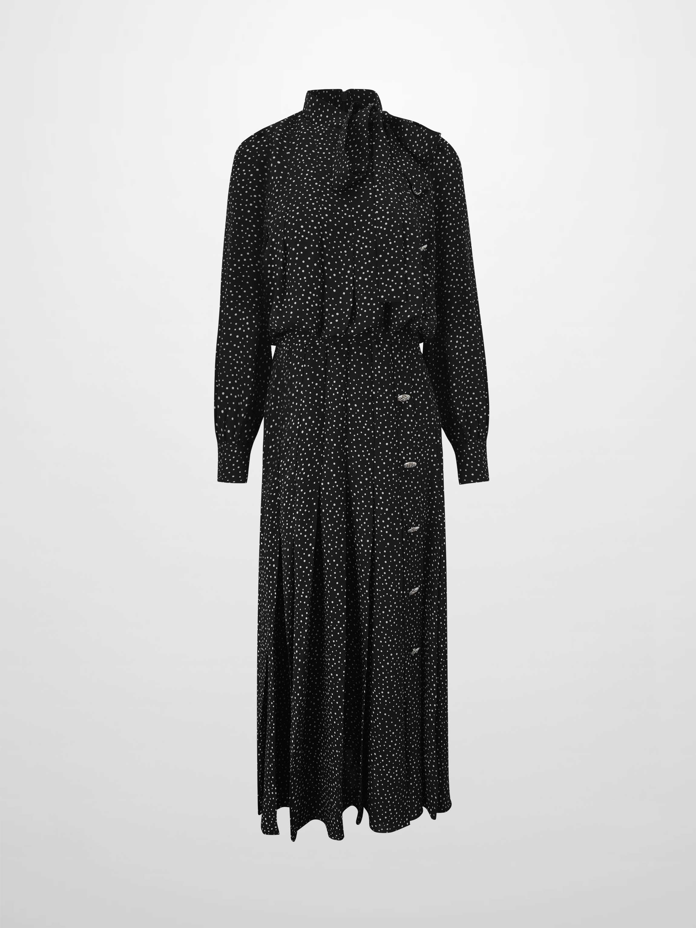 Side Button Pleat Dress-Polka Dot