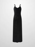 V-Neck Velour Slip Dress-Black
