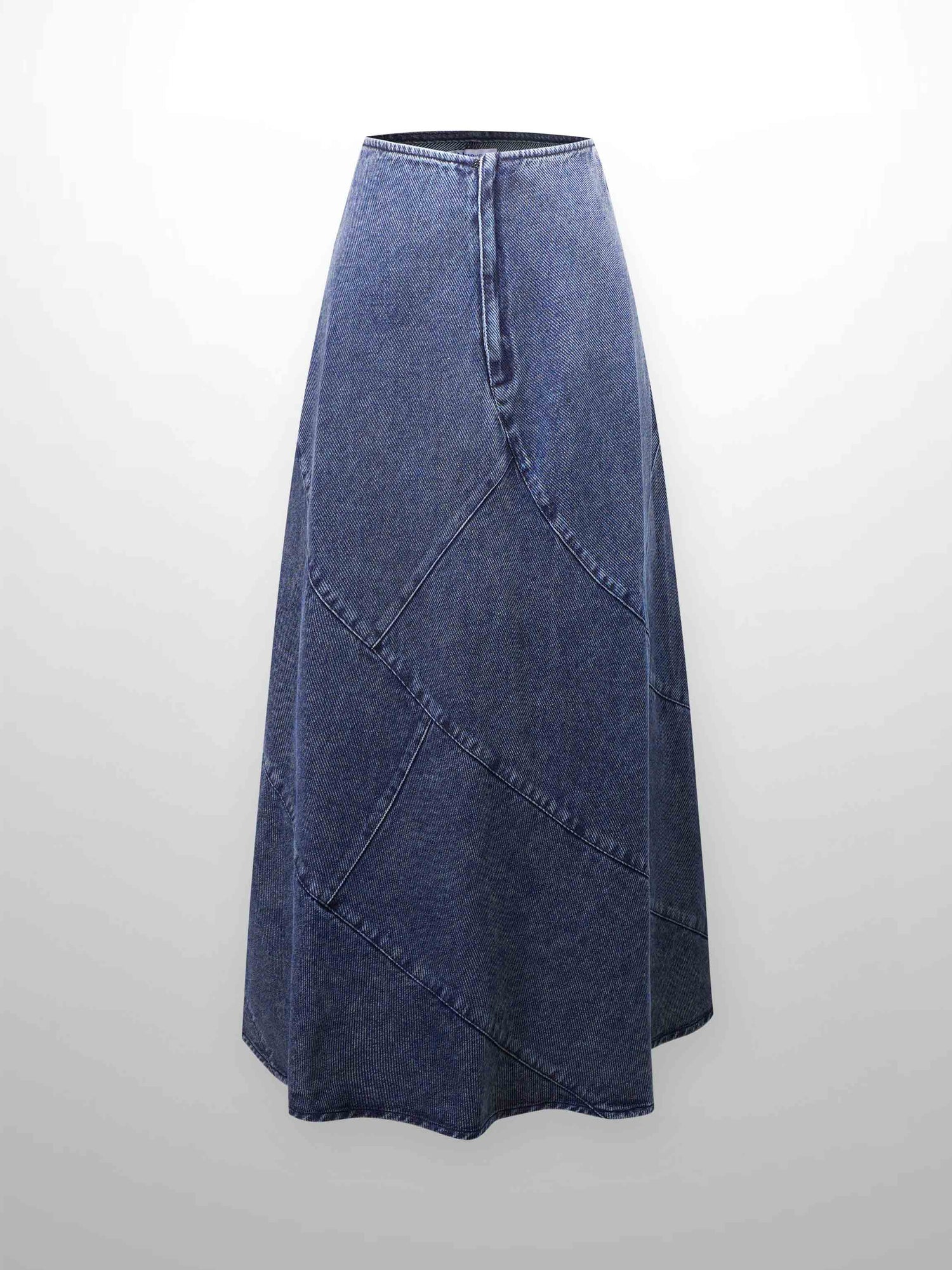 Seamed A-line Denim Skirt-Blue