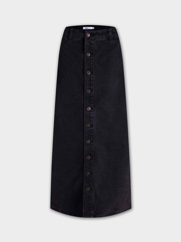 Button Down Straight Denim Skirt