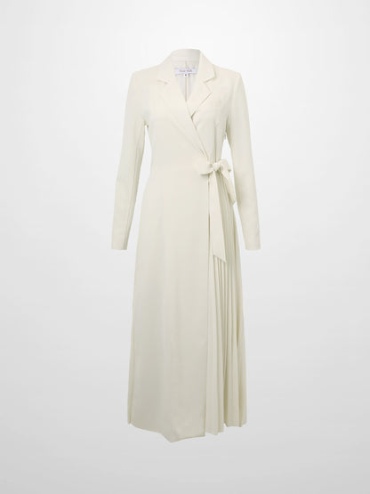 Side Tie Pleat Wrap Dress-Cream