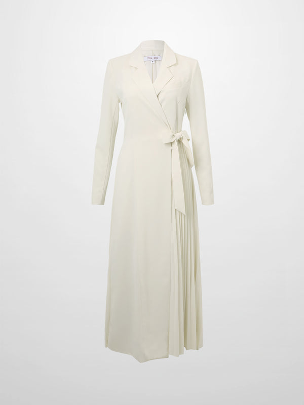 Side Tie Pleat Wrap Dress-Cream