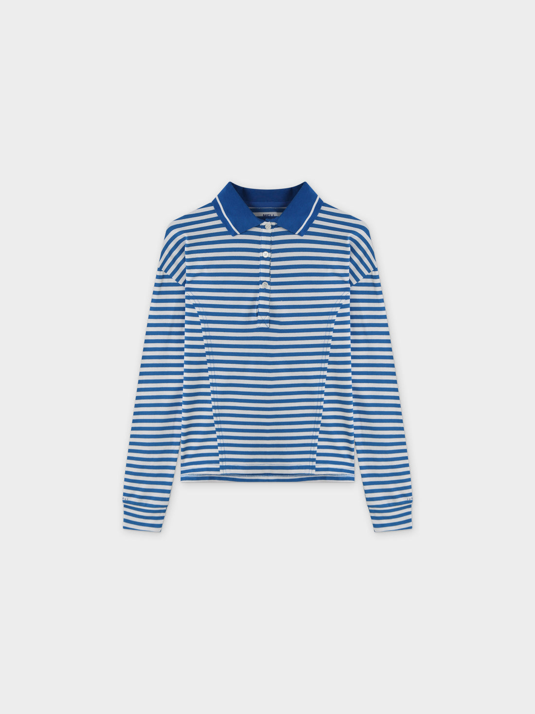 Striped Collar Tee-Blue/White