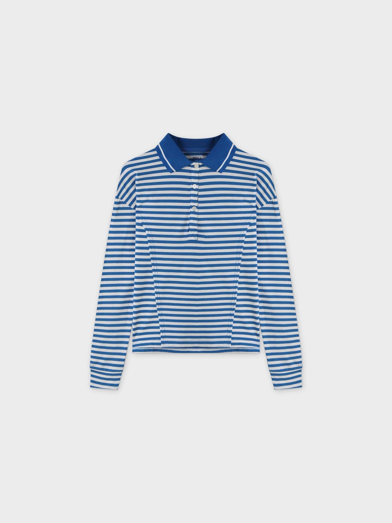 Striped Collar Tee-Blue/White