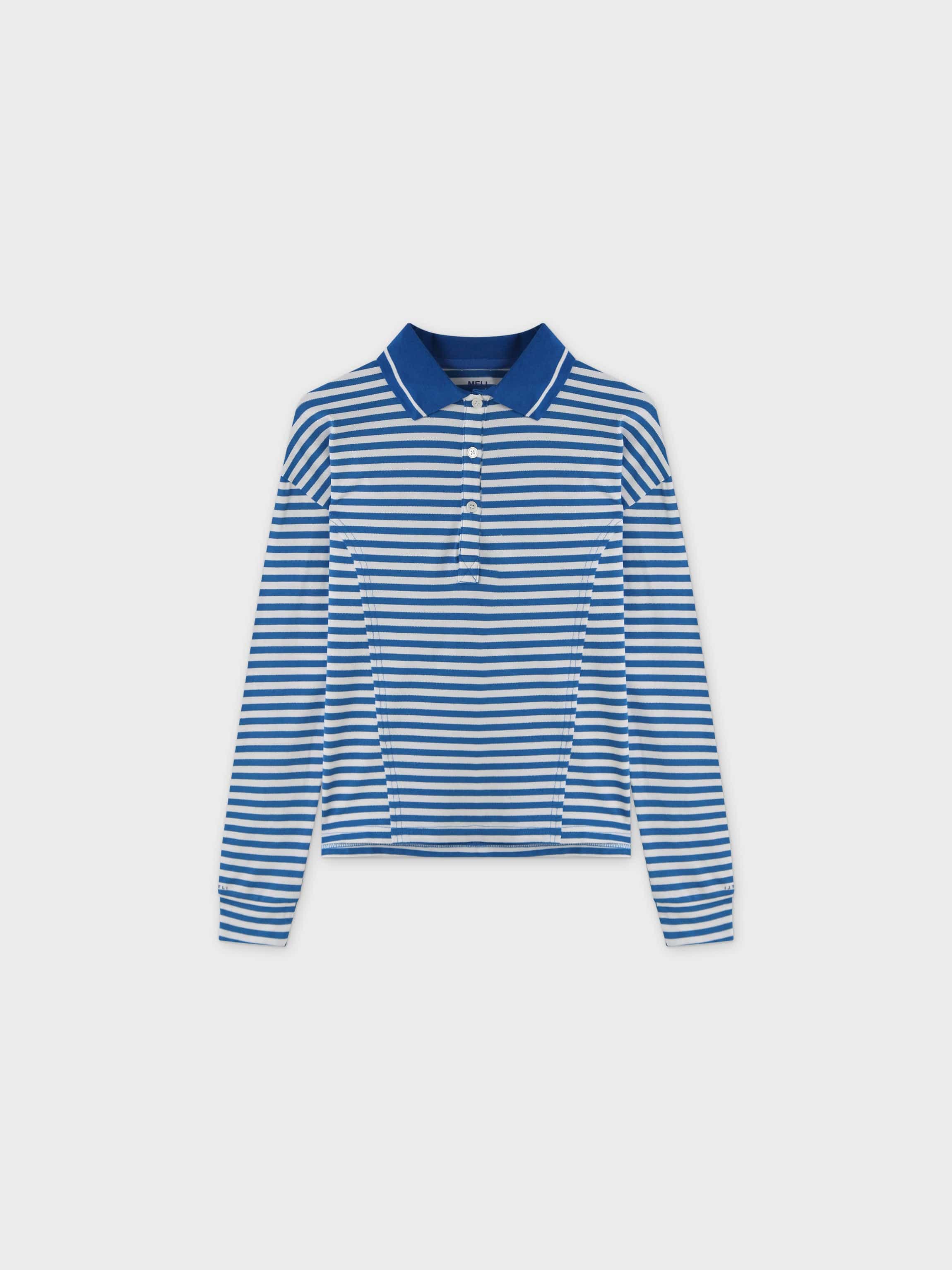 Striped Collar Tee-Blue/White