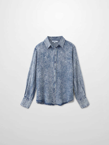 Denim Button Down Blouse-Washed Blue