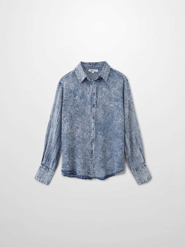 Denim Button Down Blouse-Washed Blue