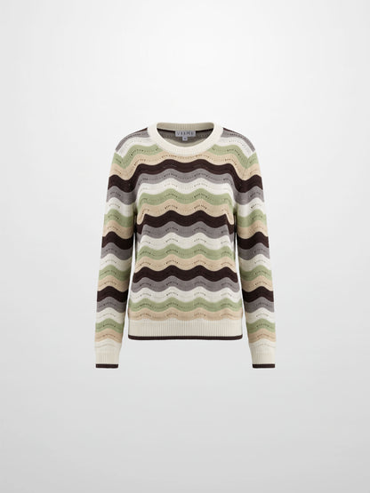 Crochet Stripe Sweater - Brown/Green/Cream