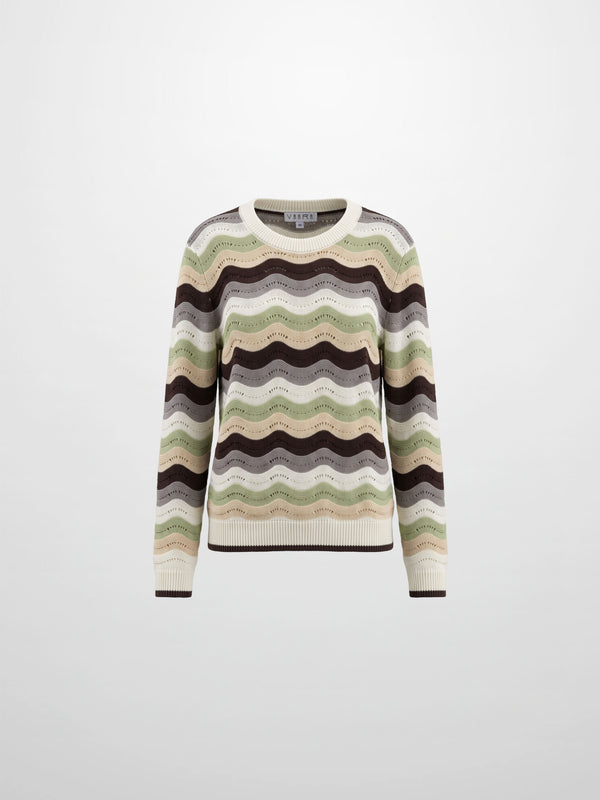 Crochet Stripe Sweater - Brown/Green/Cream