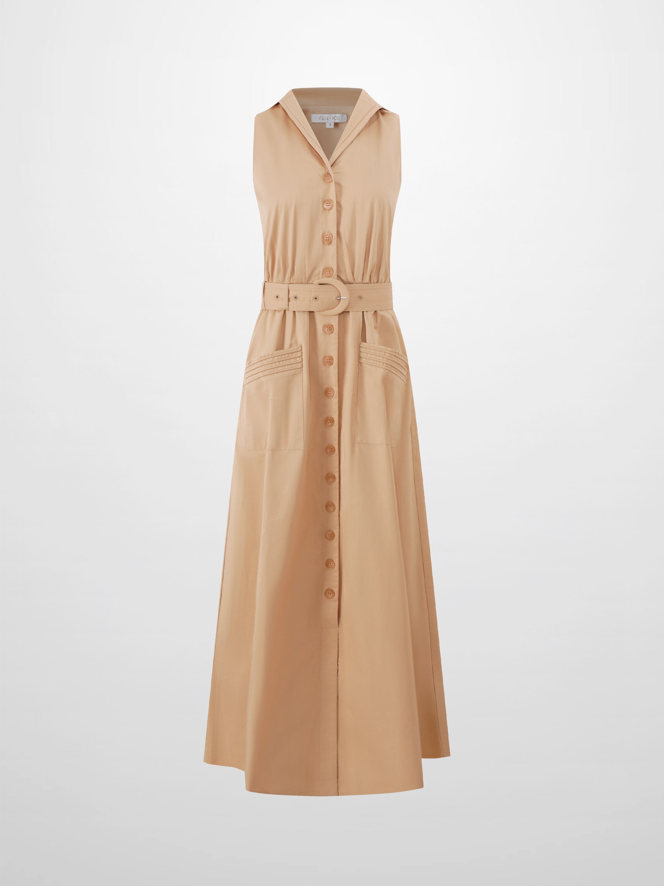 Button Down Belted Jumper-Sand