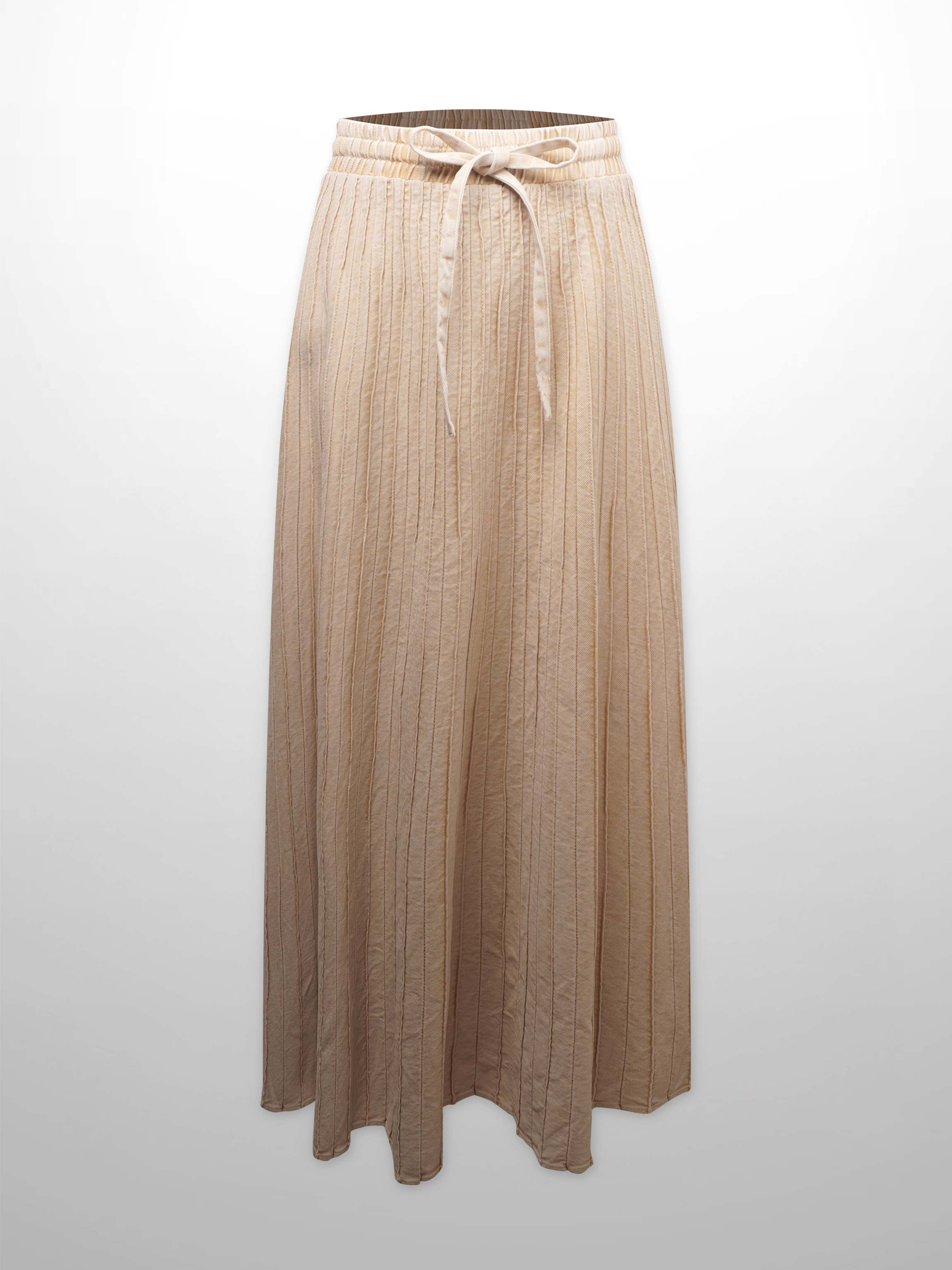 Stitched Micro Pleat Denim Skirt-Tan