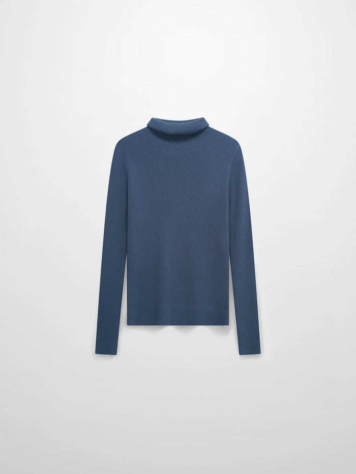 Knit Ribbed Turtleneck-True Blue