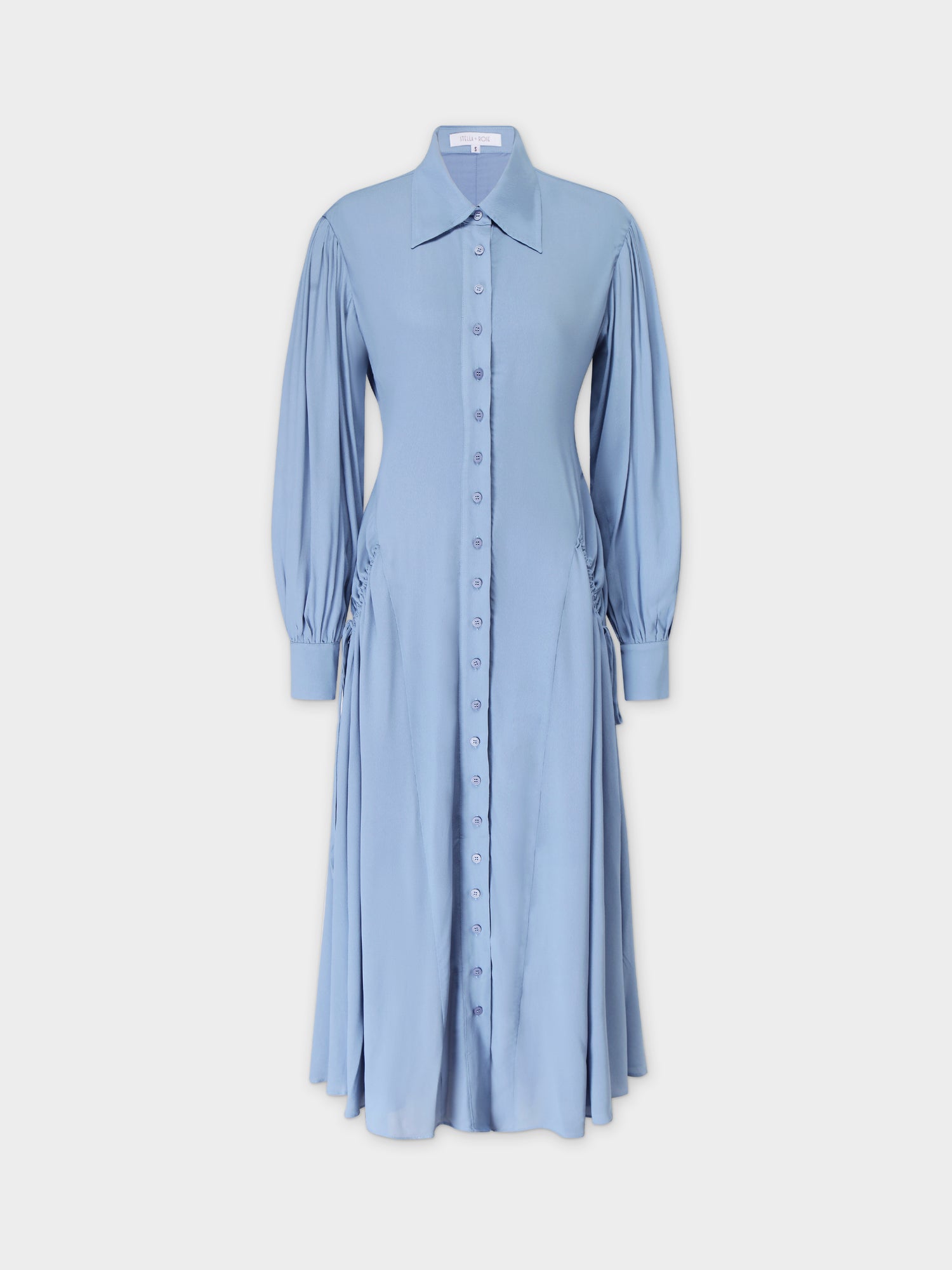 Shirred Pocket Dress-Blue