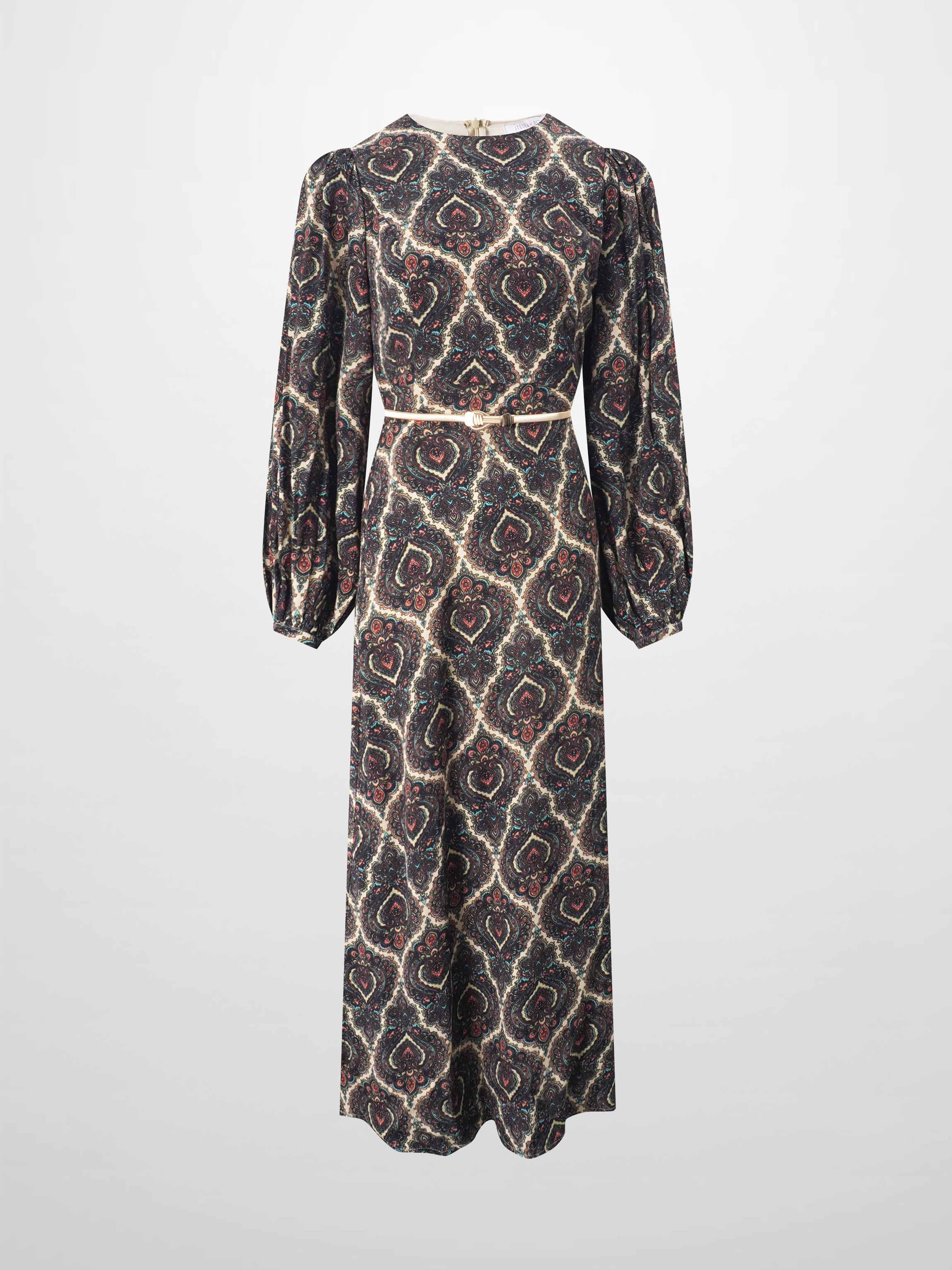 Belted Full Sleeve Dress-Medallion