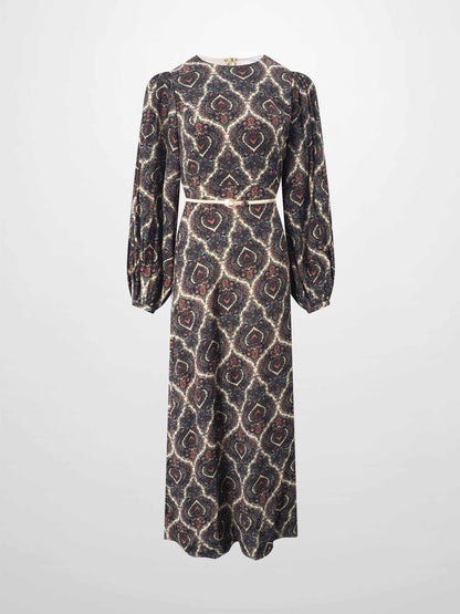 Belted Full Sleeve Dress-Medallion