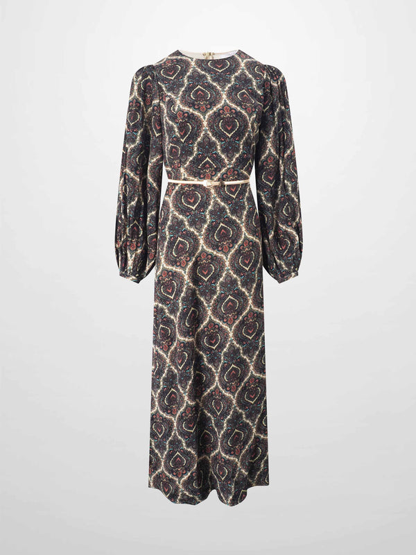 Belted Full Sleeve Dress-Medallion