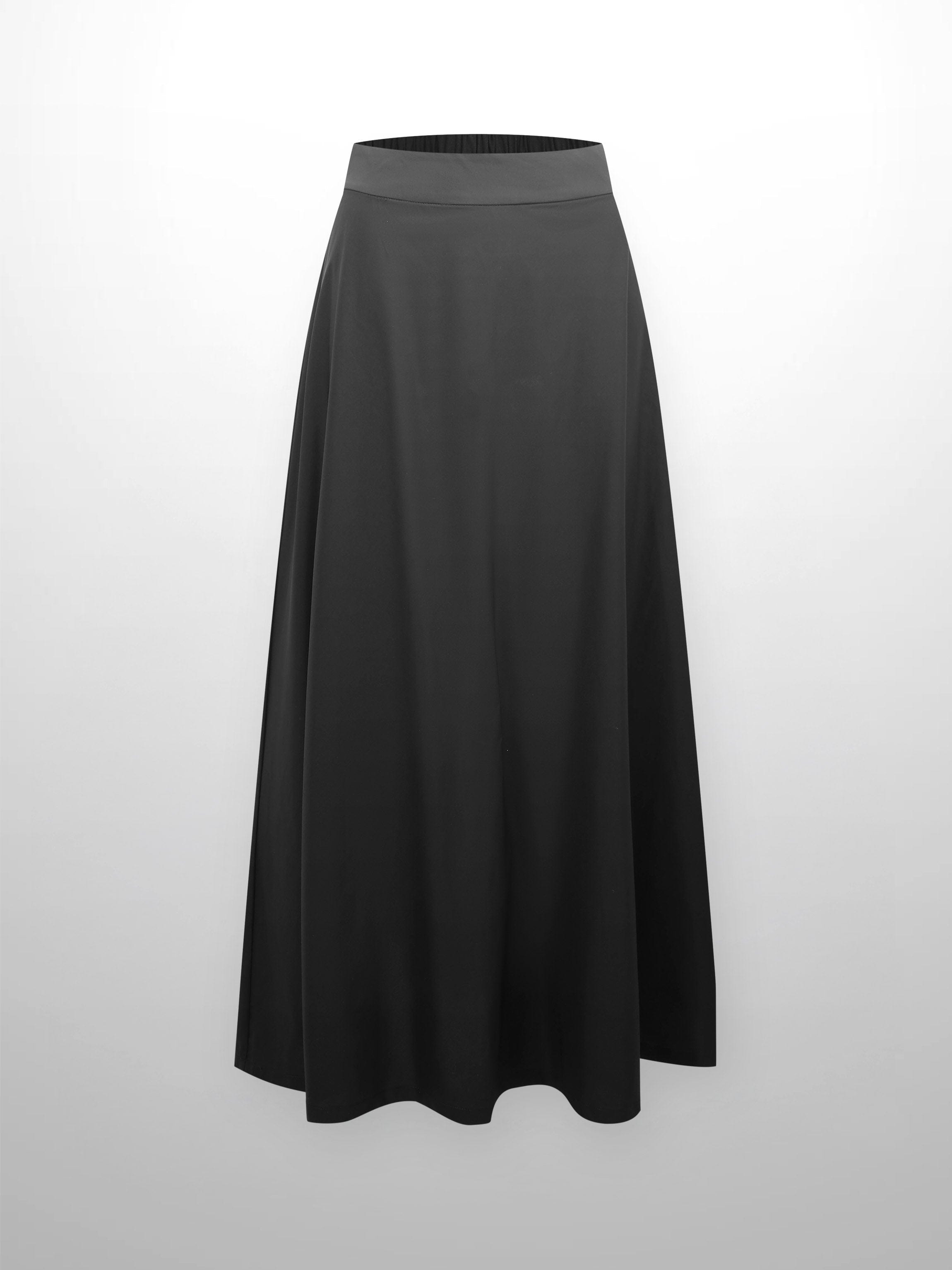 Elastic Back Maxi Cotton Blend Skirt-Black