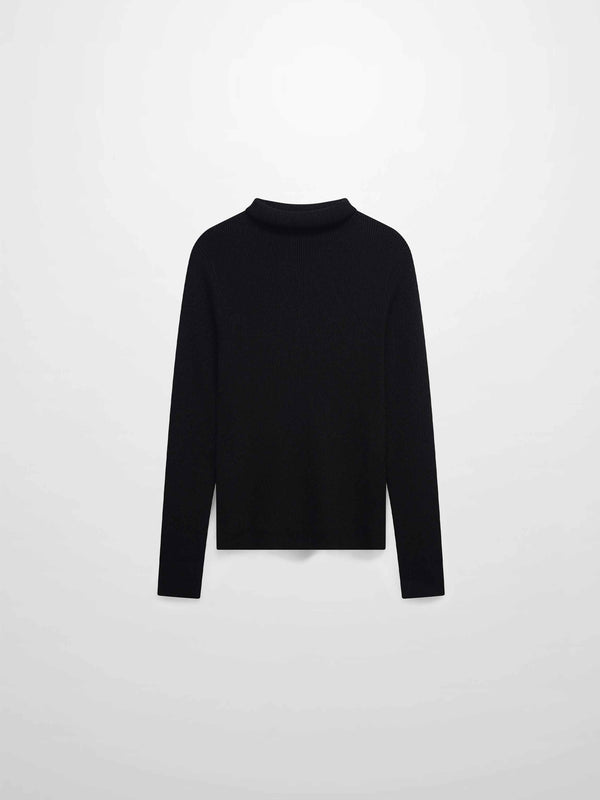 Lurex Ribbed Knit Turtleneck-Black