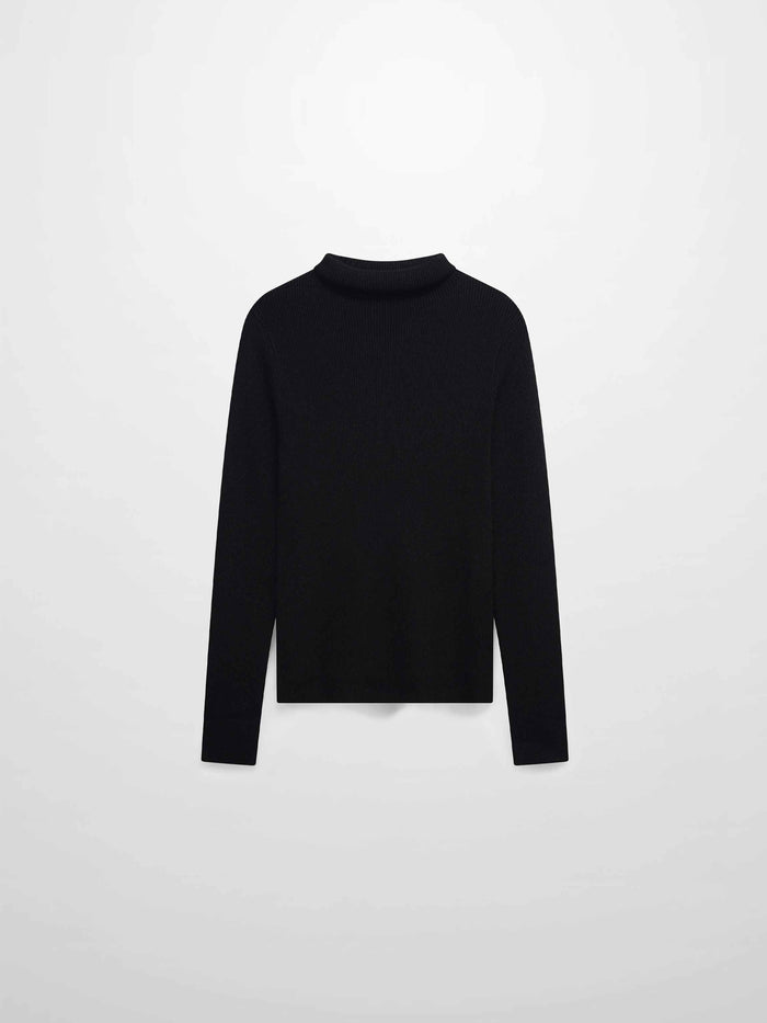 Lurex Ribbed Knit Turtleneck-Black