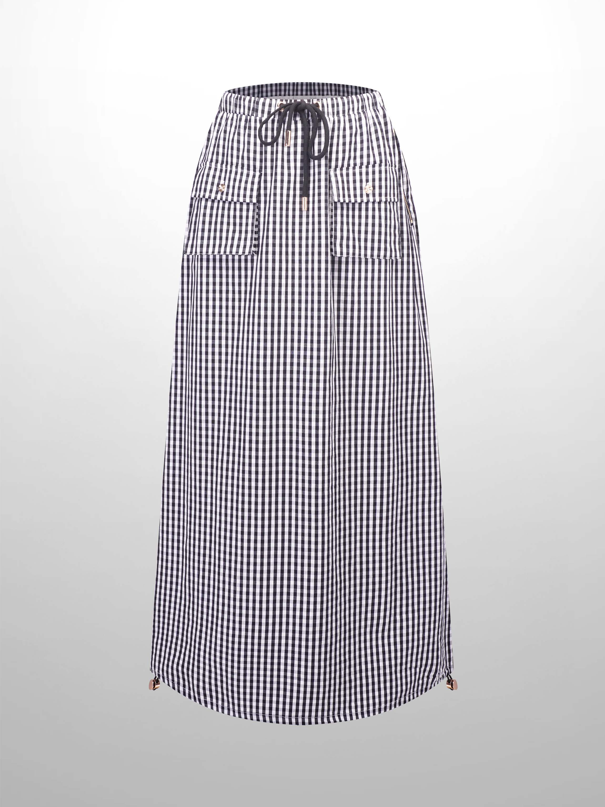 Side Pull Elastic Skirt-Black/White Gingham