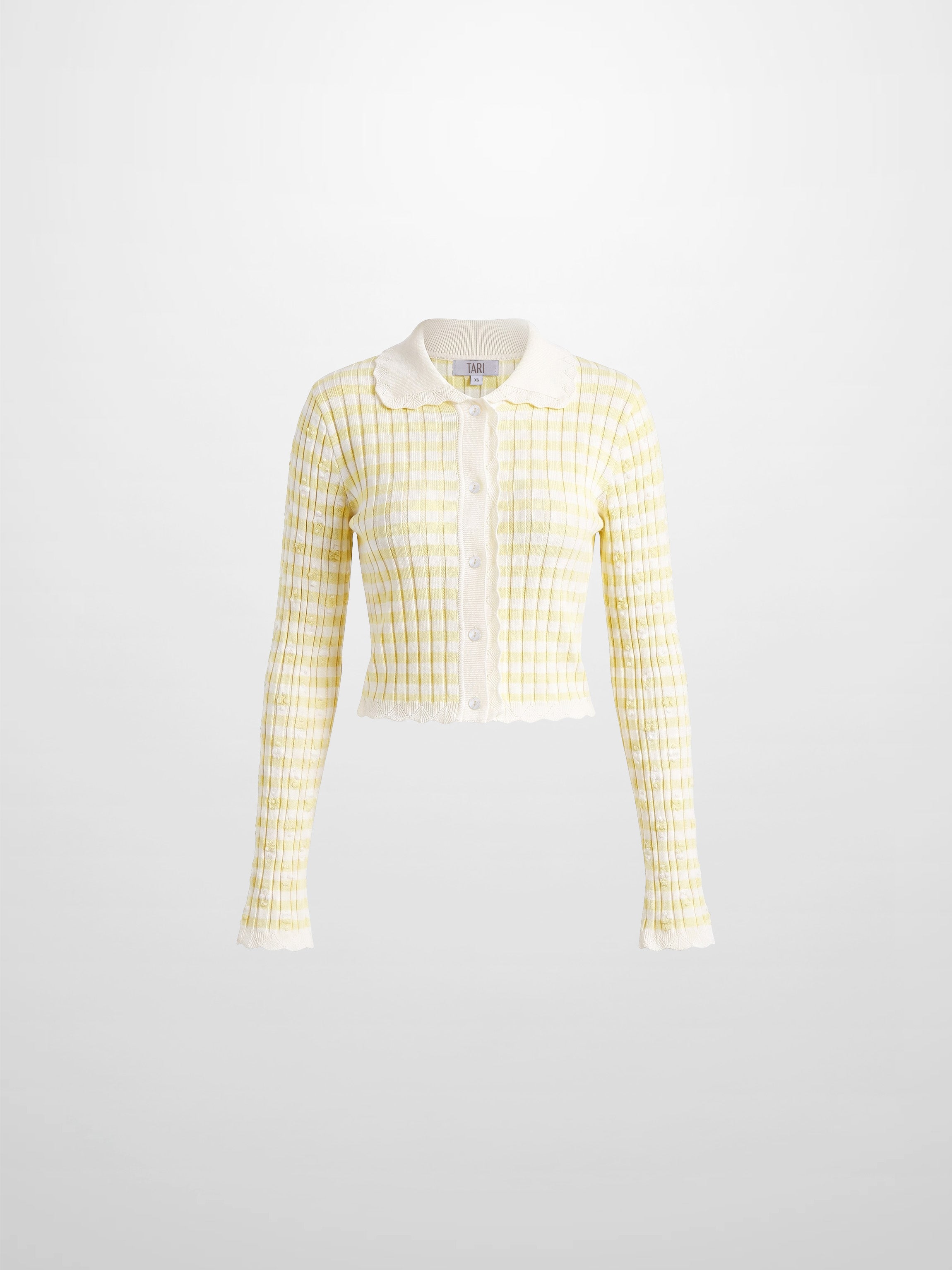 Striped Scalloped Edge Cardigan-Yellow/White