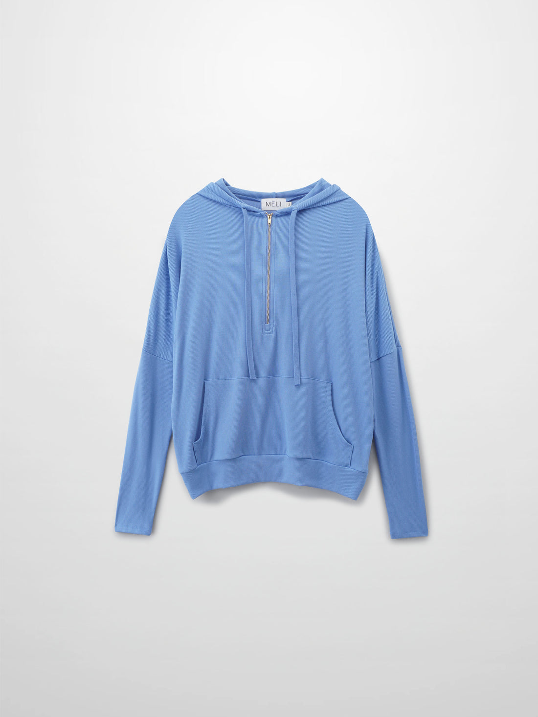 Ribbed Half Zip Hoodie Tee-Periwinkle Blue