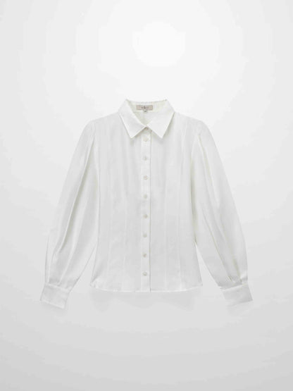 Textured Puff Sleeve Blouse-Cream