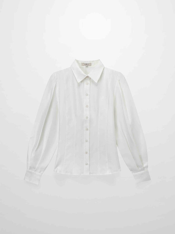 Textured Puff Sleeve Blouse-Cream