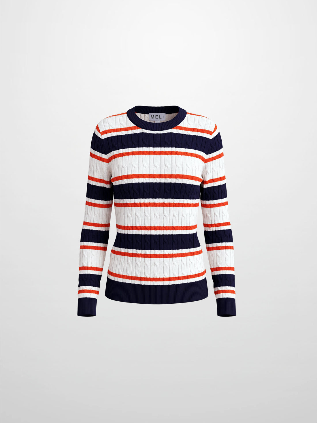 Striped Cable Sweater-Navy/White/Orange