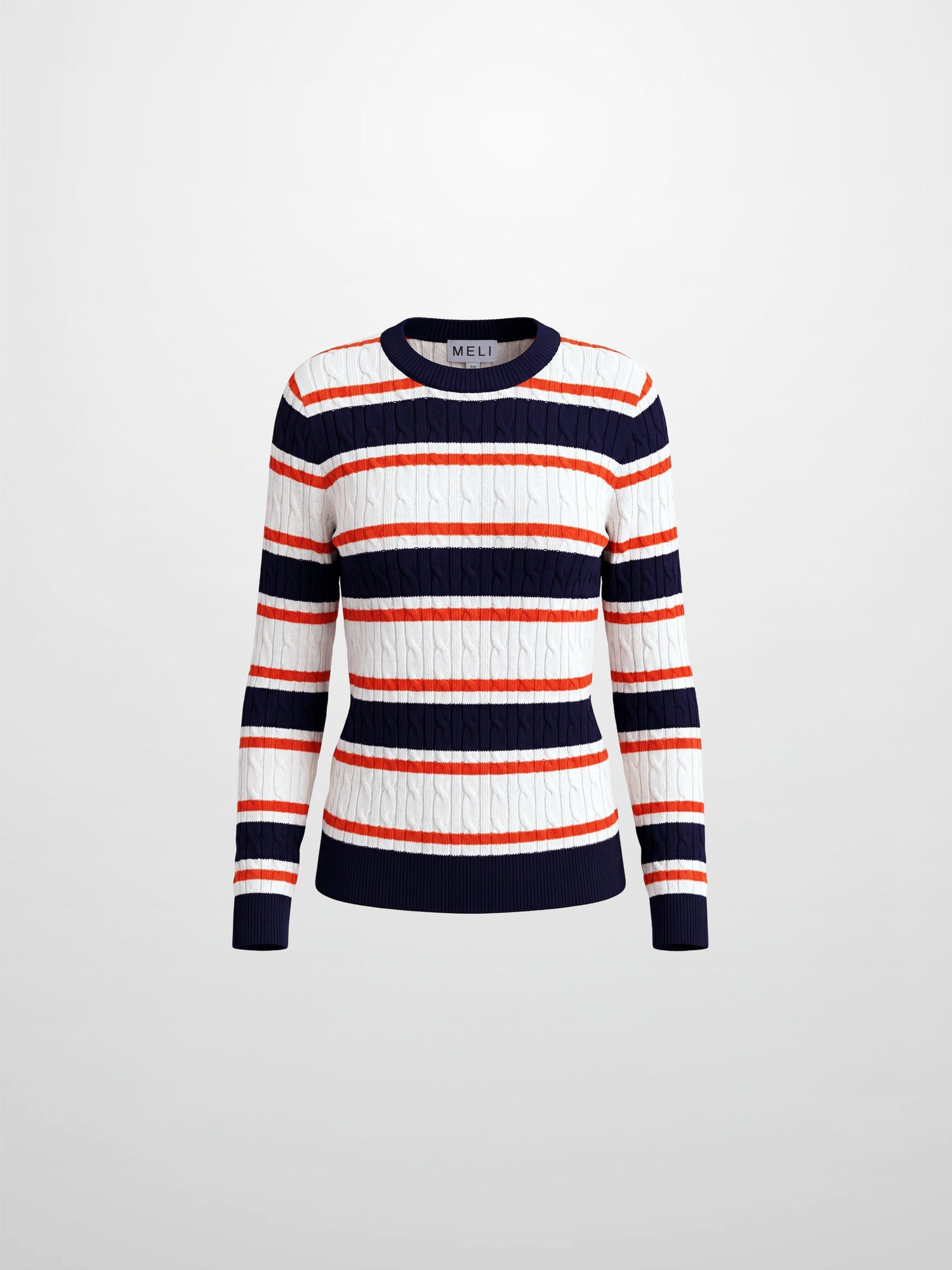 Striped Cable Sweater-Navy/White/Orange