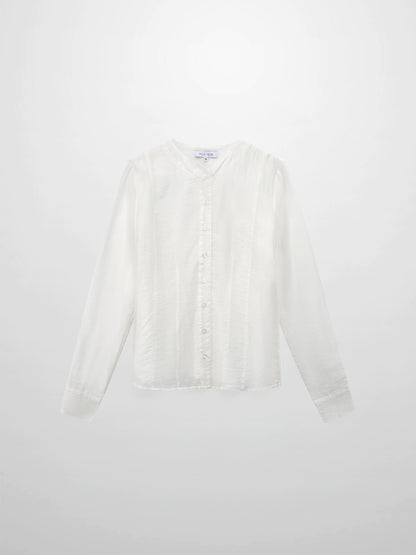 High V Neck Blouse-White