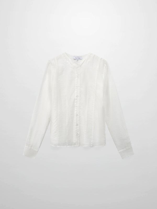 High V Neck Blouse-White