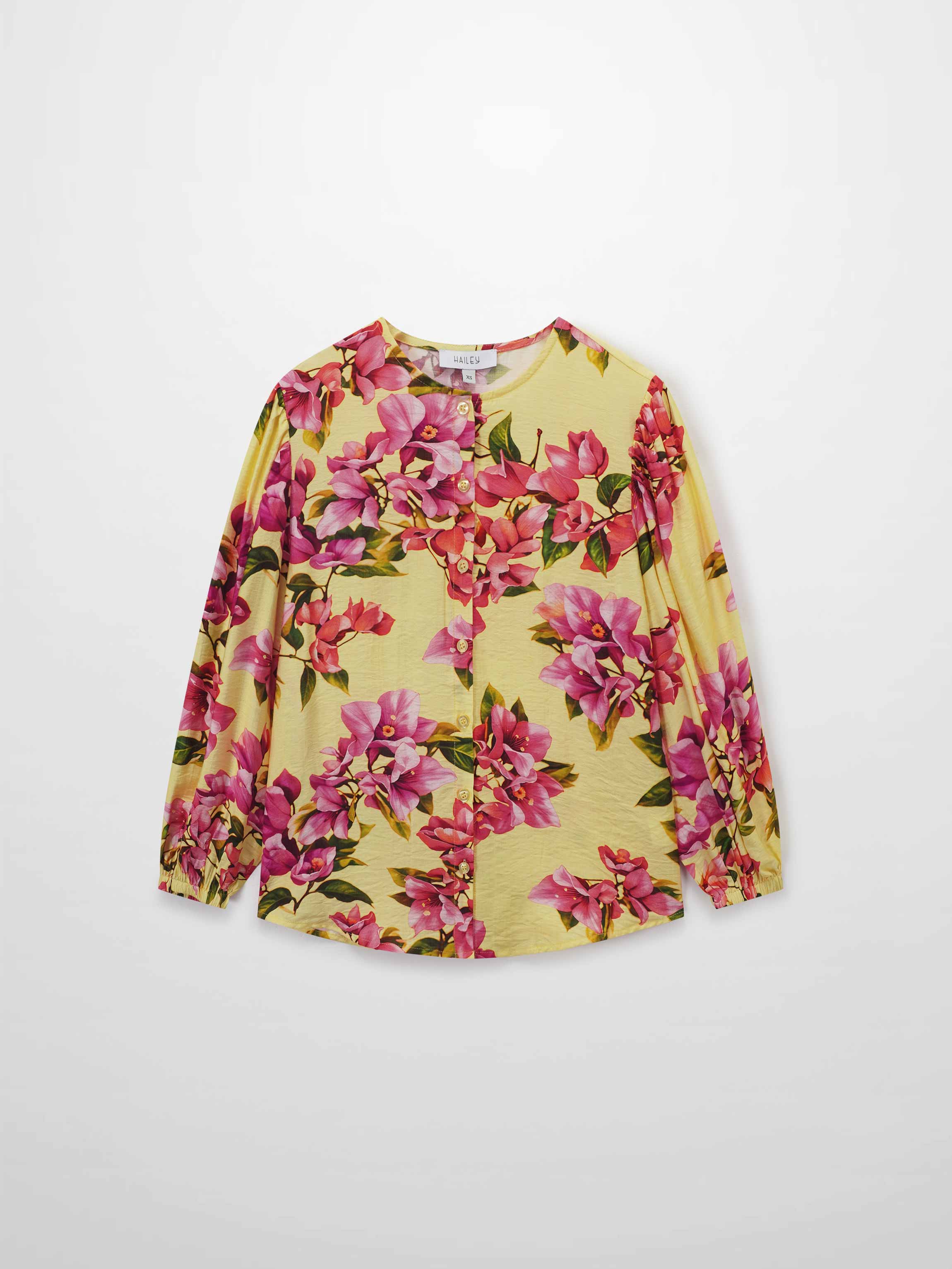 Puff Sleeve Button Down Blouse-Bold Flowers