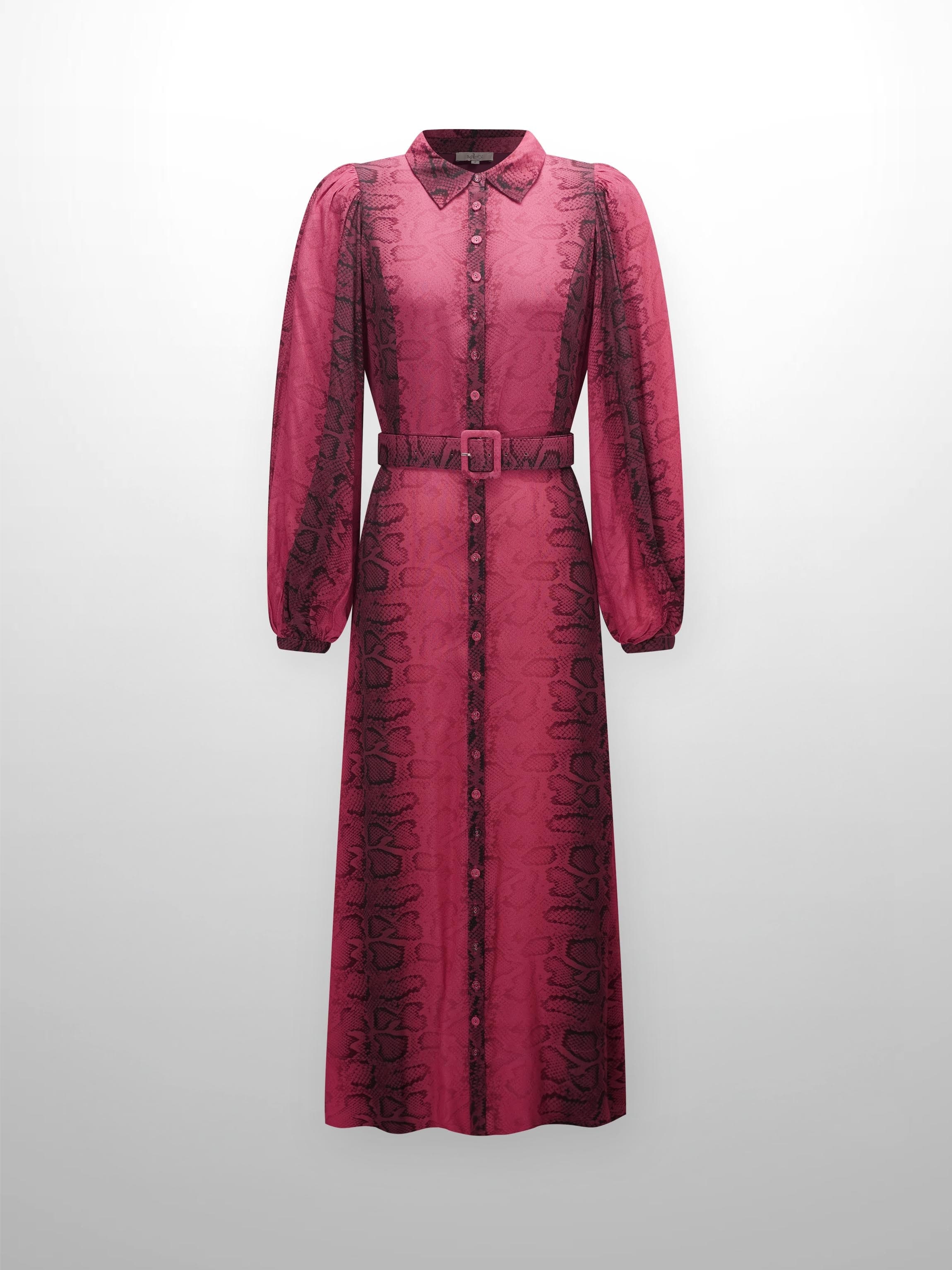 High Waisted Shirtdress-Burgundy Reptile